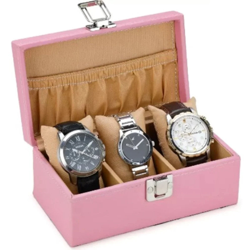 3 Slot Watch Box - Color: Pink