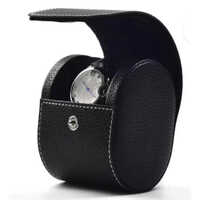 Single Slot Leatherette Watch Case - Leatherette Material, Customized Size, Sleek Black Color, Round Shape | Elegant Gift For Timepiece Storage And Display