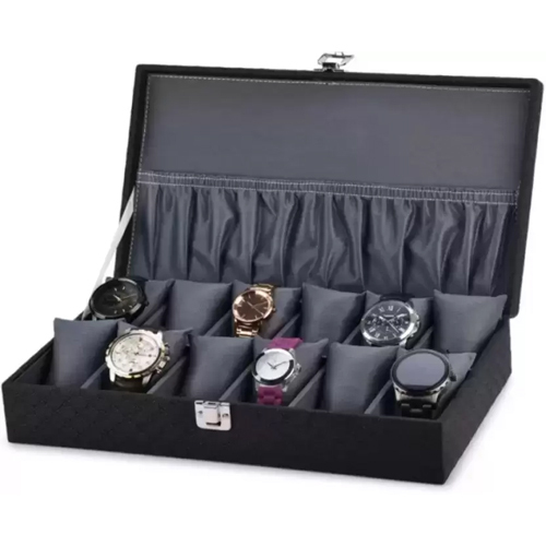 Black & Gray 12 Slots Watch Box - Finishing: Glossy Lamination