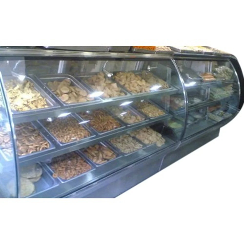 Glass Namkeen Display Counter - Color: Silver