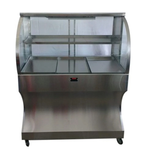 Food Display Counter - Stainless Steel & Glass Construction | Polished Silver Finish, Perfect for Cakes, Pastries, Sandwiches