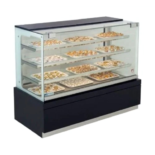 Glass Sweet Display Counter - Polished Stainless Steel, 4 Shelves, 10mm Thick Glass, Available In 3 To 8 Feet Height, Sleek Black Design