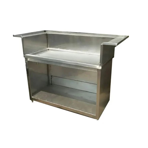 Tea Stall Counter - Stainless Steel, 84x48x27 Inches, Silver | Onsite Assembly, 3 Shelves, 1 Burner, Led Lighting, Refrigeration