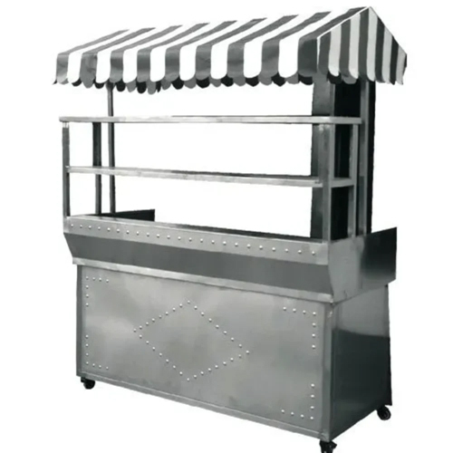 Tea Stall Counter - Stainless Steel, 84x48x27 Inches, Silver | Onsite Assembly, 3 Shelves, 1 Burner, Led Lighting, Refrigeration