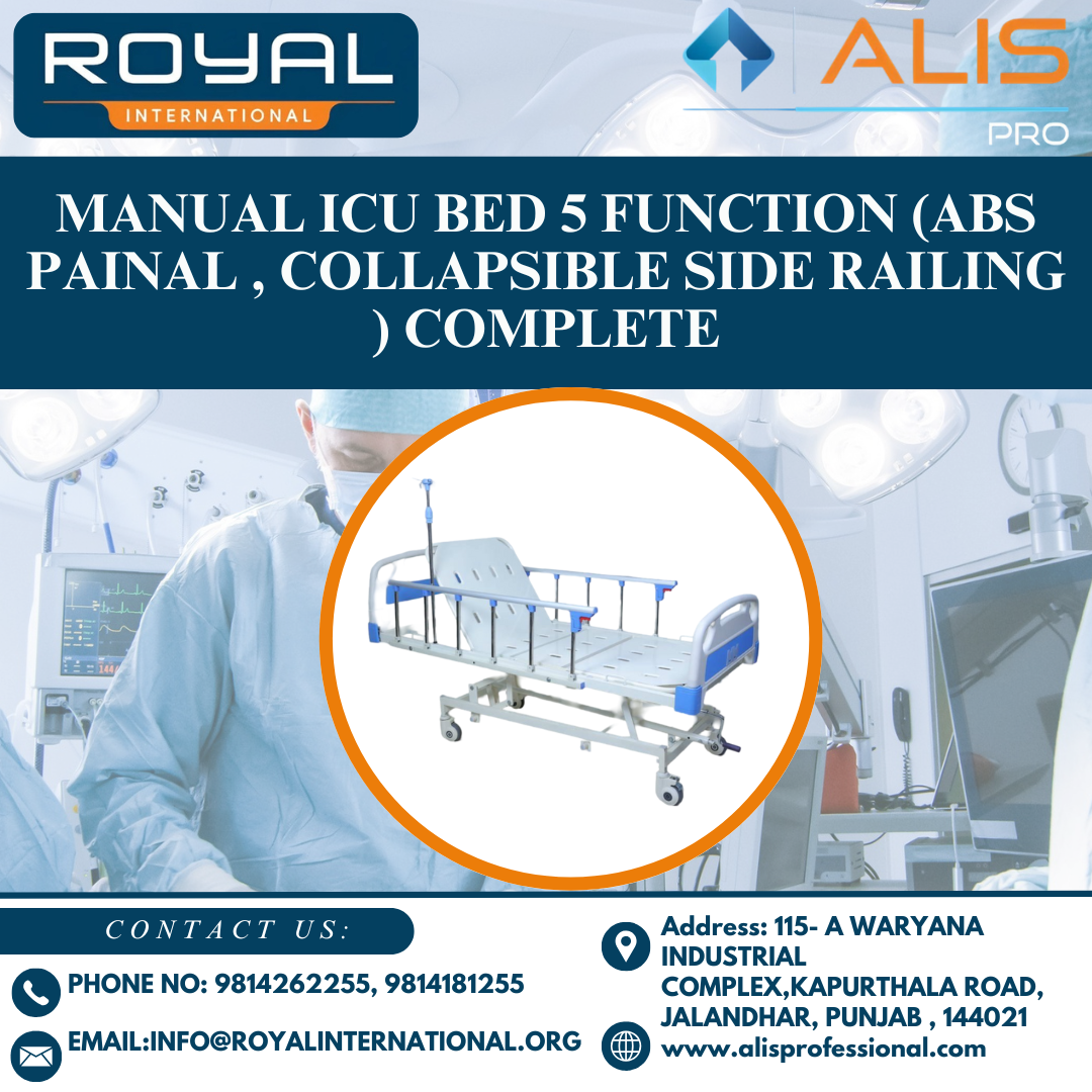 Manual Icu Bed 5 Function (Abs Painal , Collapsible Side Railing ) Complete