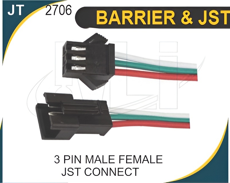 3 PIN MALE FEMALE JST CONNECTOR - Plastic, 100 mm Length, 3 Wire, PCB Mounting | Ideal for LED Lights & DIY Projects, 20 Connector Sets