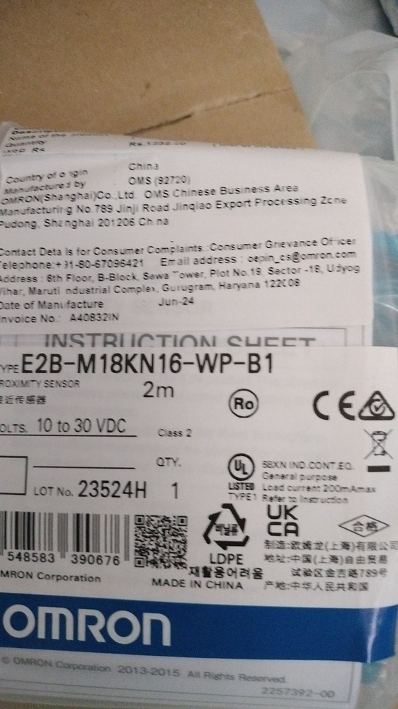 OMRON PROXIMITY SENSOR , E2B-M18KN16-WP-B1 2M