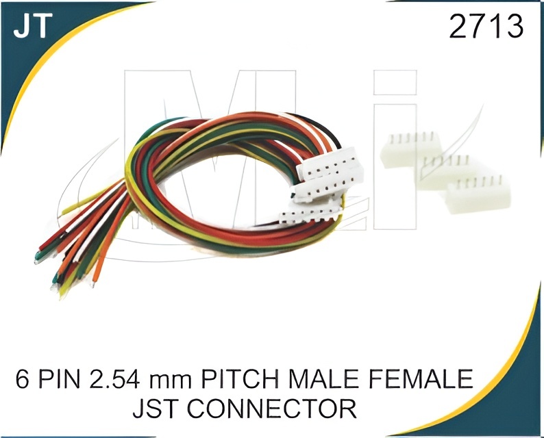 6 PIN 2.54MM PITCH MALE FEMALE JST CONNECTOR - Plastic Construction 100 Piece Minimum Order Quantity Secure Locking Mechanism Compact Design