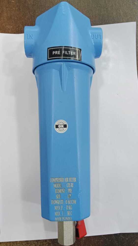 Air Compressor Filter - Aluminium, Various Sizes Available, Grey/black/blue Color, 1.5kg Weight, Working Pressure Of 90c - Moisture Removal & Filtration Efficiency