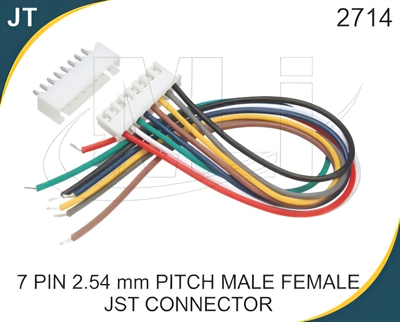 7 PIN 2.54 MM PITCH MALE FEMALE JST CONNECTOR - Plastic Contacts, Compact Design for Battery Connections, LED Lighting, and Hobby Electronics | Reliable Locking Mechanism, Easy Assembly