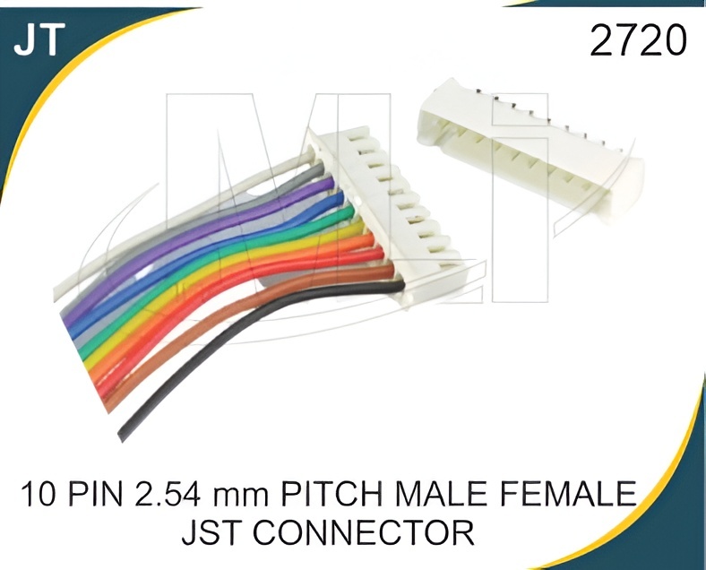 10 PIN 2.54 MM PITCH MALE FEMALE JST CONNECTOR