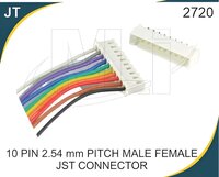 10 Pin 2.54 Mm Pitch Male/female Jst Connector - Plastic Build, Compact Design | Reliable Locking Mechanism, Easy Assembly For Electronics