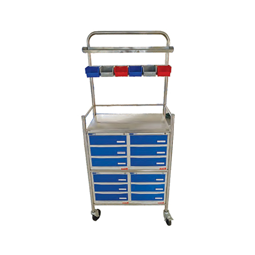 Stainless Steel 12 Drawer Crash Cart Trolley - Application: Hospital