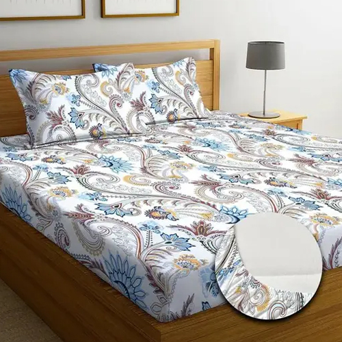 Super Soft Glace All Round Elastic Fitted Double Bedsheet With 2 Pillow Cover - Color: Different Available