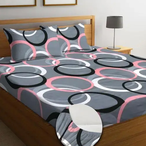 Geomatric Printed All Round Elastic Fitted Double Bedsheet with 2 Pillow Covers