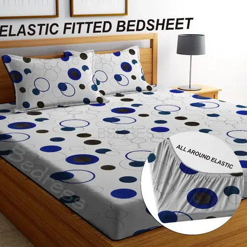 Elastic Fitted Double Bedsheet With 2 Pillow Cover - Color: Different Available