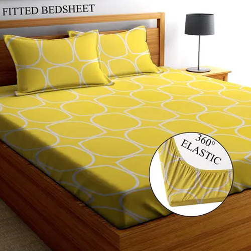 Designer All Round Elastic Fitted Double Bedsheet with 2 Pillow Cover