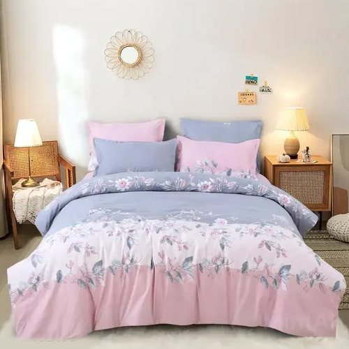 Glace Cotton Grey Pink 5D Fiteed Bedsheet