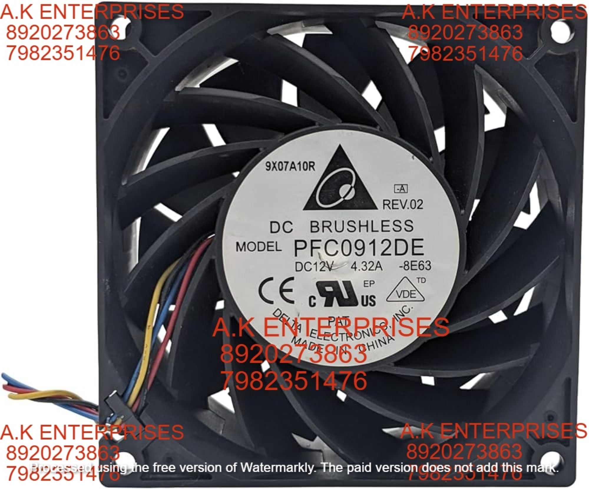 DELTA PFC0912DE High Speed Cooling Fan Dc 12v 4.32a 8000RPM 90x90x38mm 4 Wires