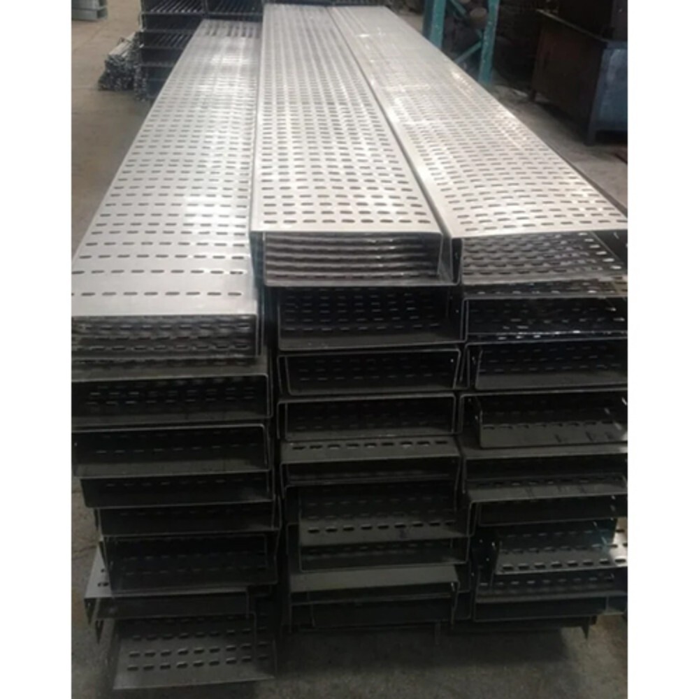 GI Perforated Type Cable Tray - Galvanized Iron, 3.5mm Thickness, 50-200mm Widths | Silver Color, Pre-Galvanized Finish, Ventilated Design for Indoor and Outdoor Use