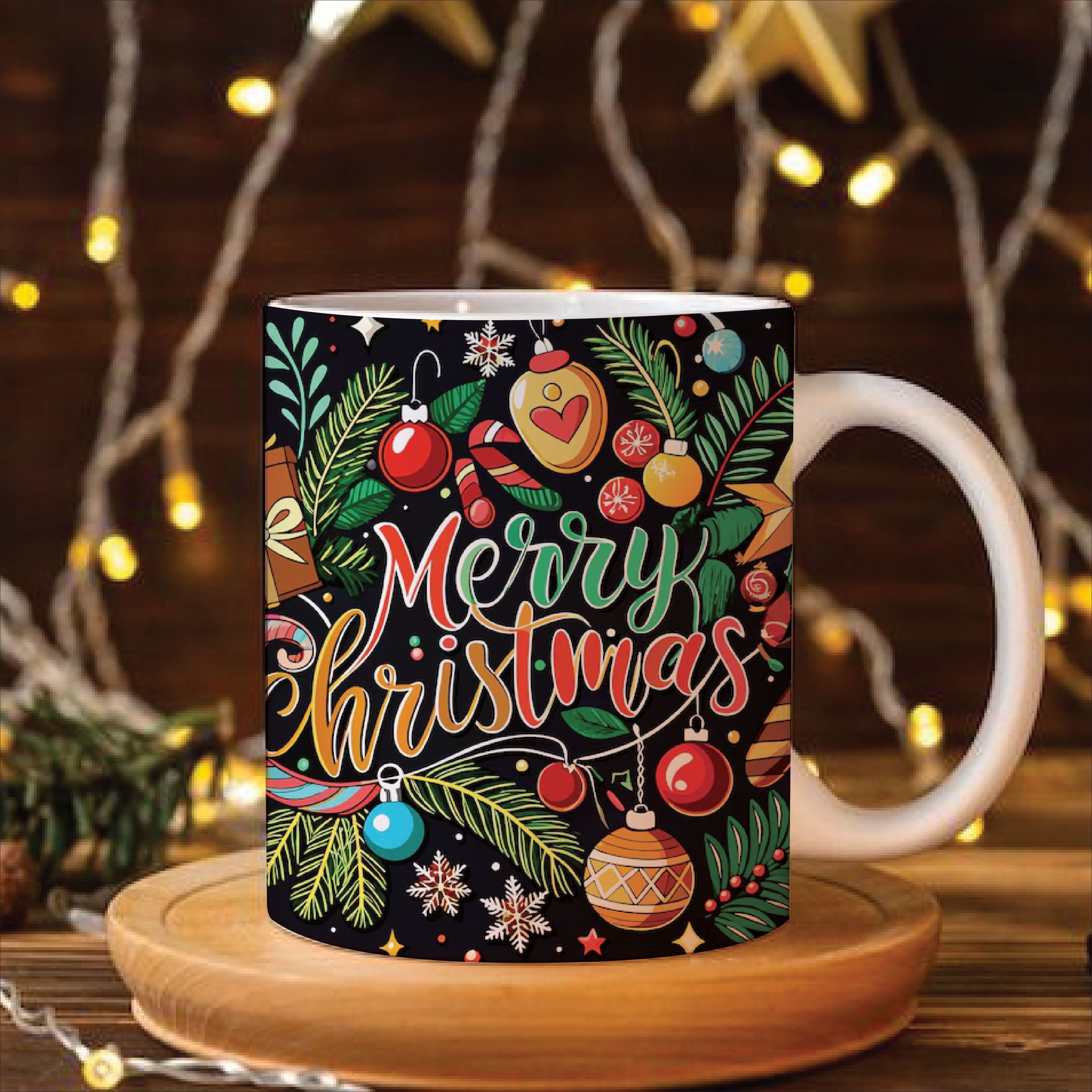 Print Ginnie Merry Christmas Multi color Printed Ceramic Coffee Mug 350 ml
