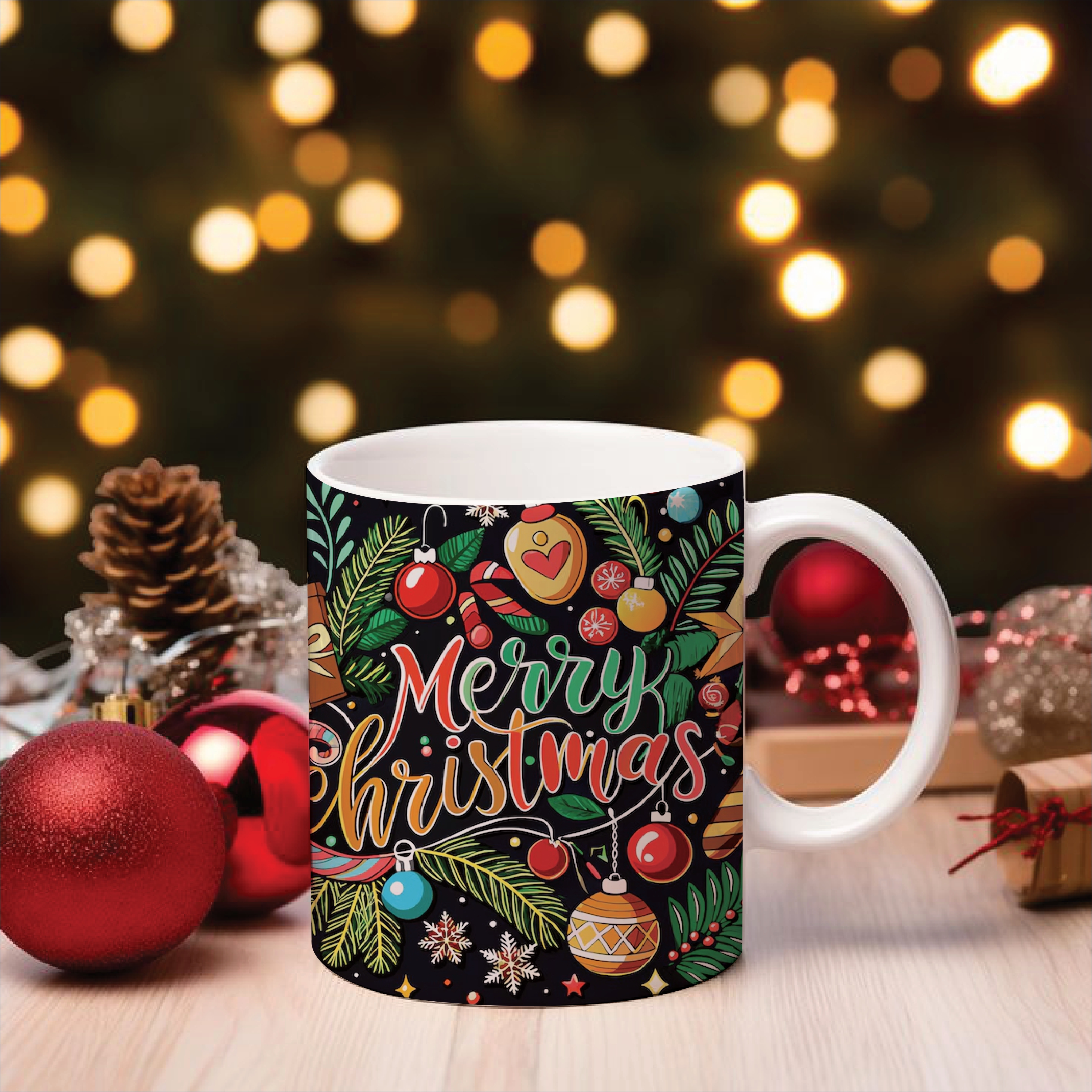 Print Ginnie Merry Christmas Multi color Printed Ceramic Coffee Mug 350 ml