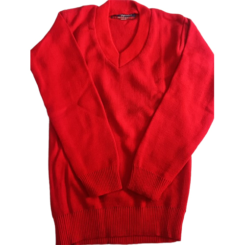 School Sweaters - Woolen Pullover, Unisex Standard Size in Red - Long Sleeves, Plain Design