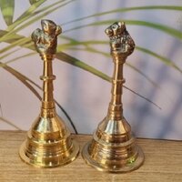 aakrati Brass Metal Hand Bell Pair Pooja accessory for Home Temple in Yellow Finish Decorative Showpiece - 12 cm  (Brass, Yellow)