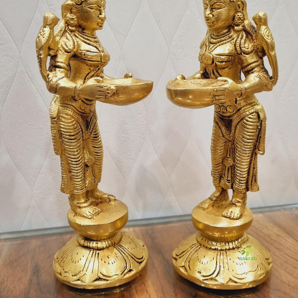 aakrati Decorativ Deep Lady Pair Of 2 Pieces Brass (Pack of 2) Table Diya Set  (Height: 7 inch)