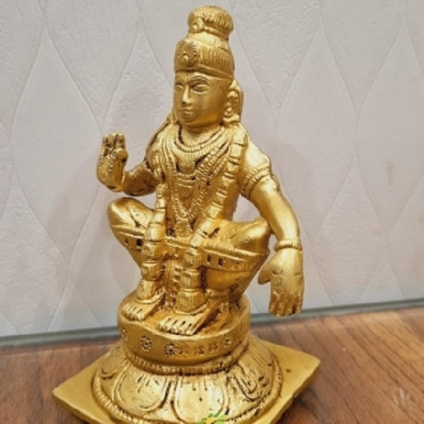 aakrati Ayyappa metal figure for your Temple Decorative Showpiece - 14 cm  (Glass, Yellow)