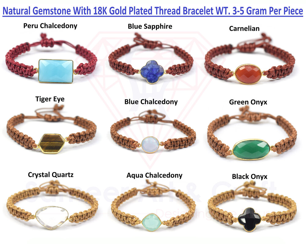 Natural Gemstone With 18K Gold Plated Handmade Thread Bracelet