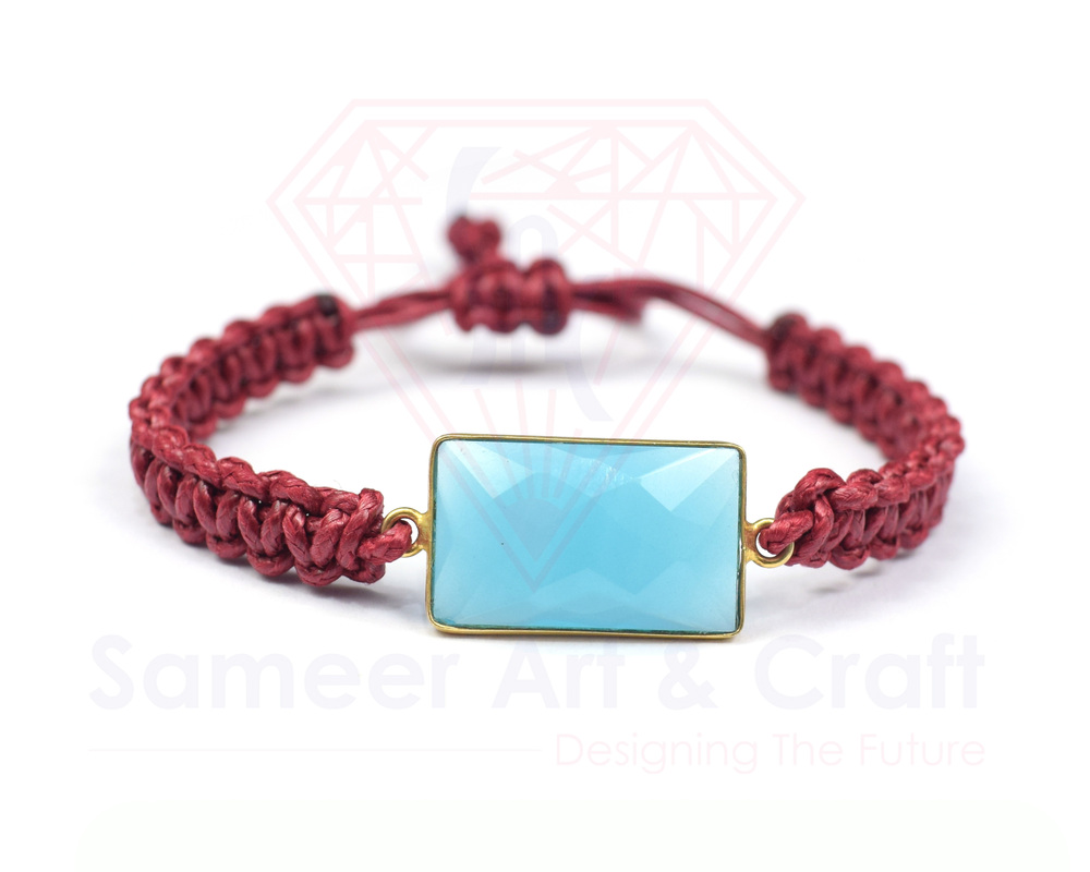 Natural Gemstone With 18K Gold Plated Handmade Thread Bracelet