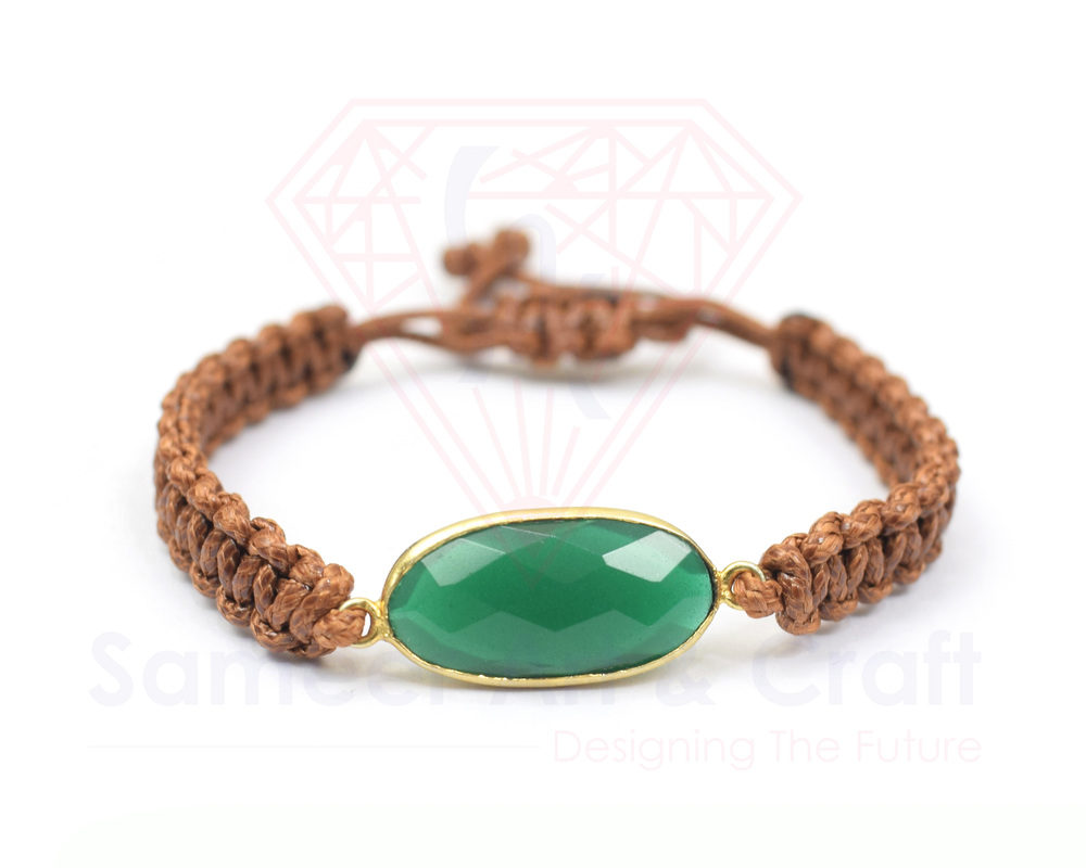 Natural Gemstone With 18k Gold Plated Handmade Thread Bracelet