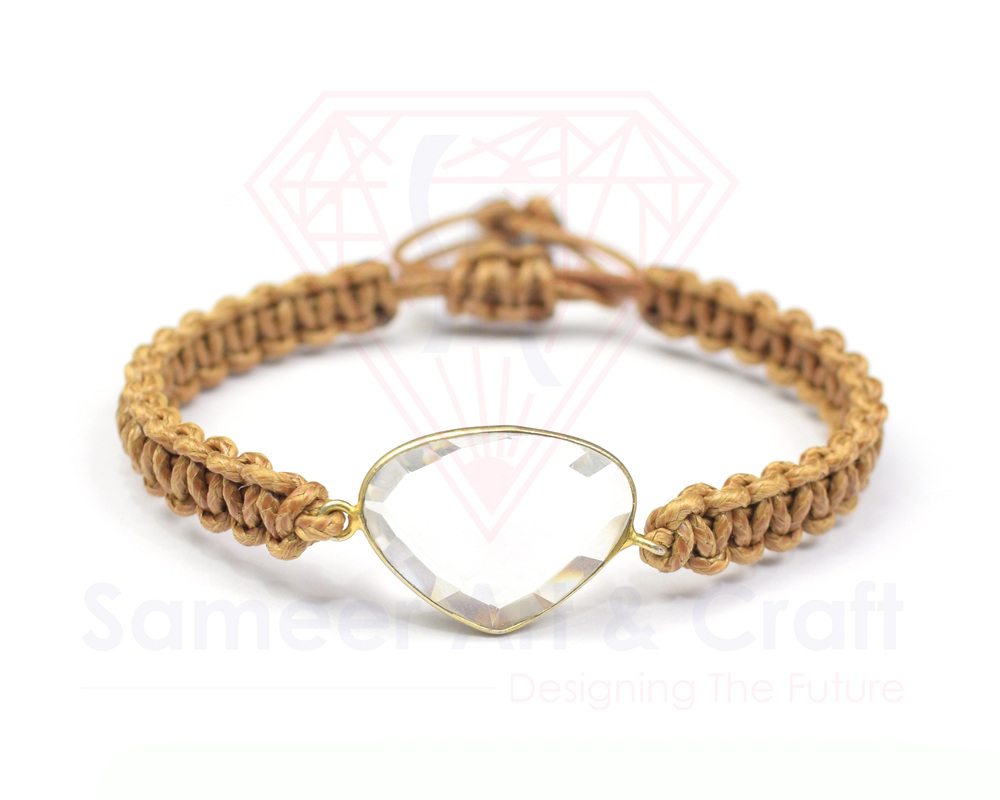 Natural Gemstone With 18k Gold Plated Handmade Thread Bracelet