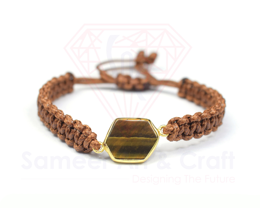 Natural Gemstone With 18K Gold Plated Handmade Thread Bracelet