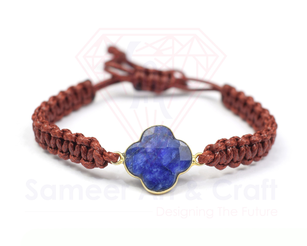 Natural Gemstone With 18k Gold Plated Handmade Thread Bracelet