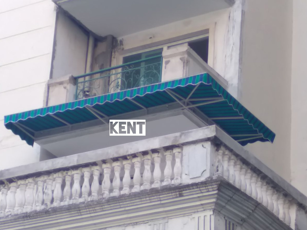 Outdoor Fixed Awning - Mild Steel Frame, Green Color, White Polished Finish | Waterproof, Uv Protected, Manual Operation, Ideal For High Rise Buildings