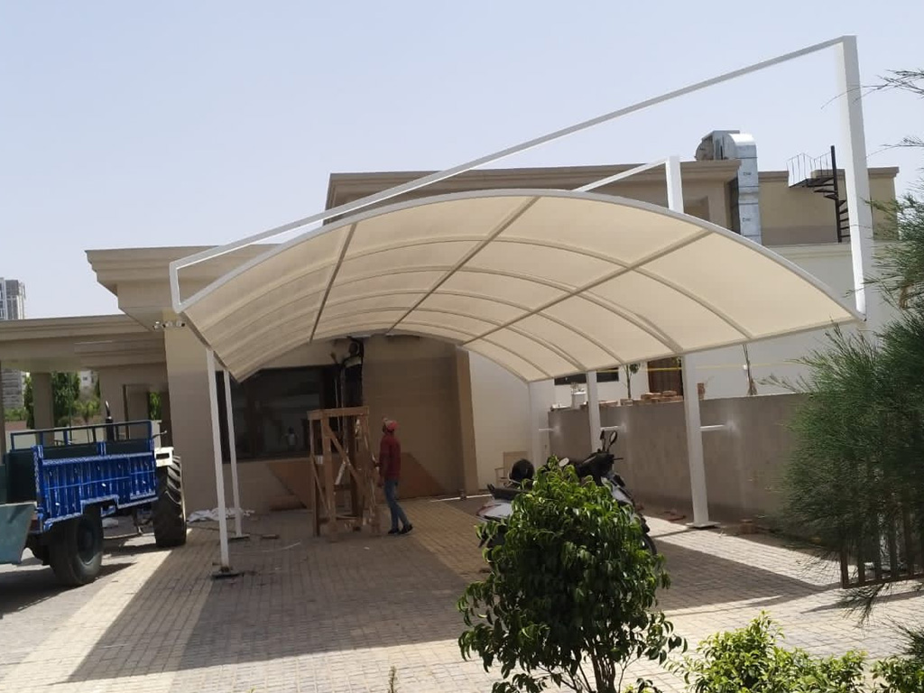 Car Parking Tensile Fabric Structure - Color: White