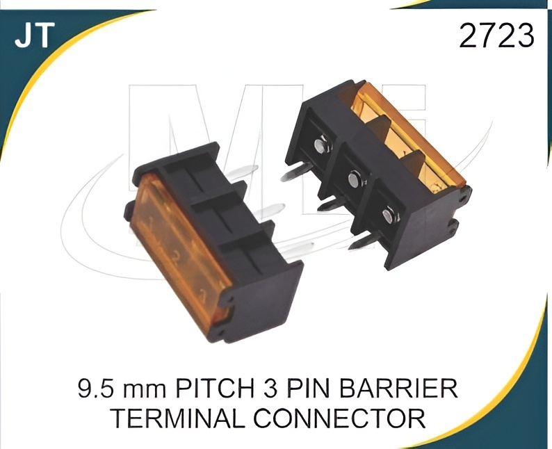 9.5 MM PITCH 3 PIN BARRIER TERMINAL CONNECTOR - PVC Material, 3 Way Connector, 300V AC/DC, 30A Max Current, Protection Lid | RoHS Compliant, Tray Packaging