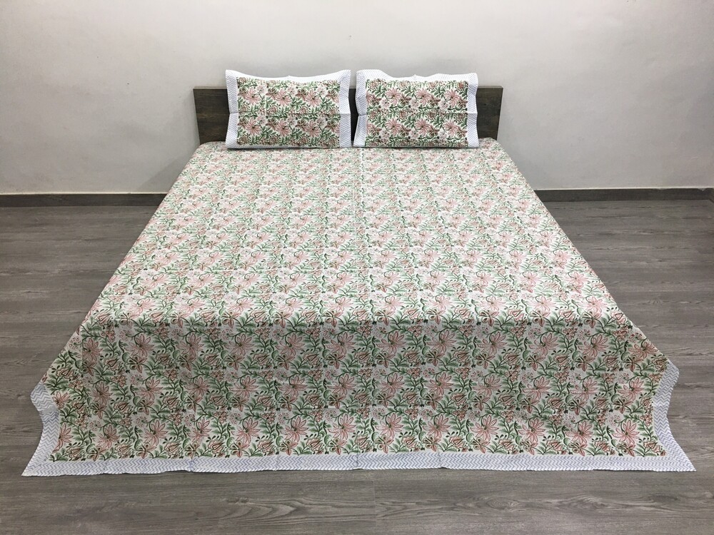 Hand Block Printed Percale Bedsheet - Color: Multi