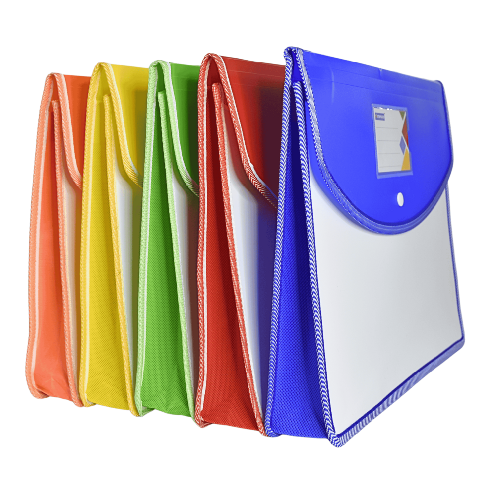 Plastic Button File Folder - Pp Material, A4 Size, Matte Opaque White With Fluorescent Document Bag | Durable, Lightweight, Eco-friendly, Ideal For Office And Educational Use