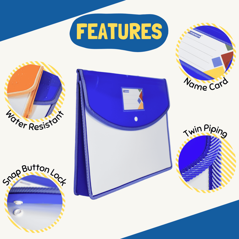 Plastic Button File Folder - Pp Material, A4 Size, Matte Opaque White With Fluorescent Document Bag | Durable, Lightweight, Eco-friendly, Ideal For Office And Educational Use