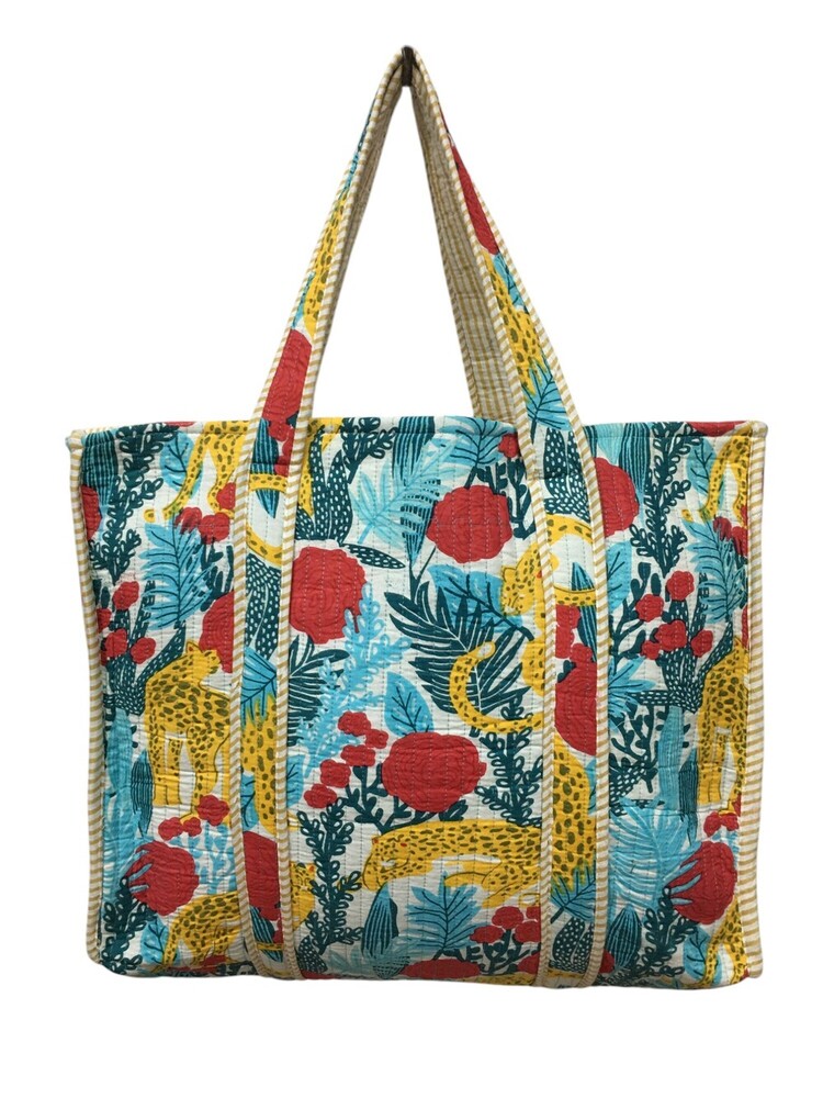 Floral Printed Cotton Quilted Tote Bags Without Zip