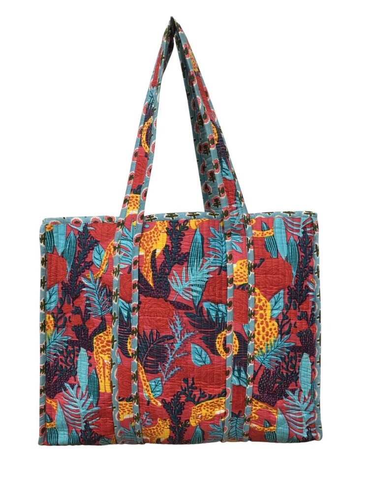 Floral Printed Cotton Quilted Tote Bags Without Zip