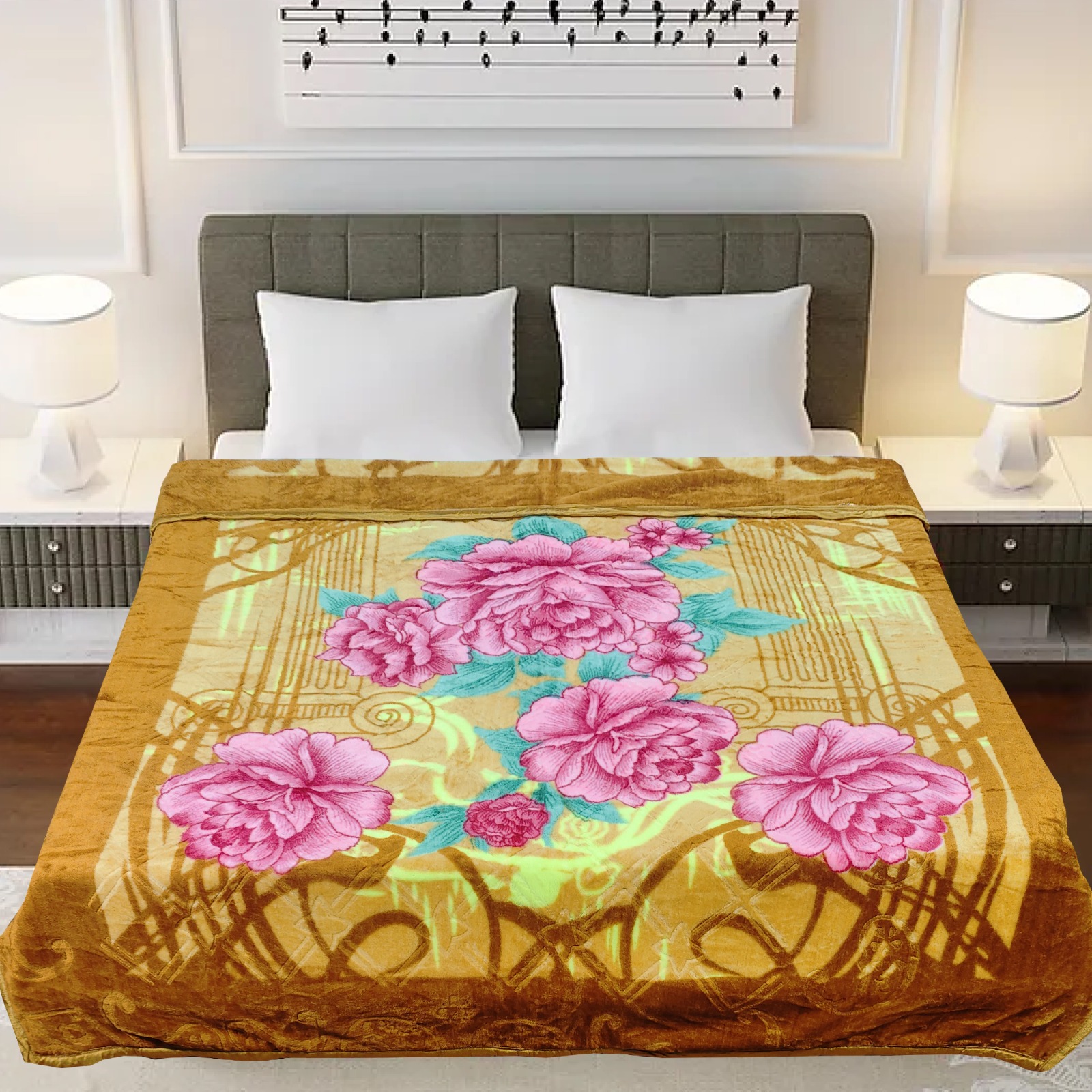 Printed Mink Blanket - Luxuriously Soft Mink Fabric, Extra Large Size 60x80 Inches, Elegant Floral Pattern, Ideal For Cozy Home Decor
