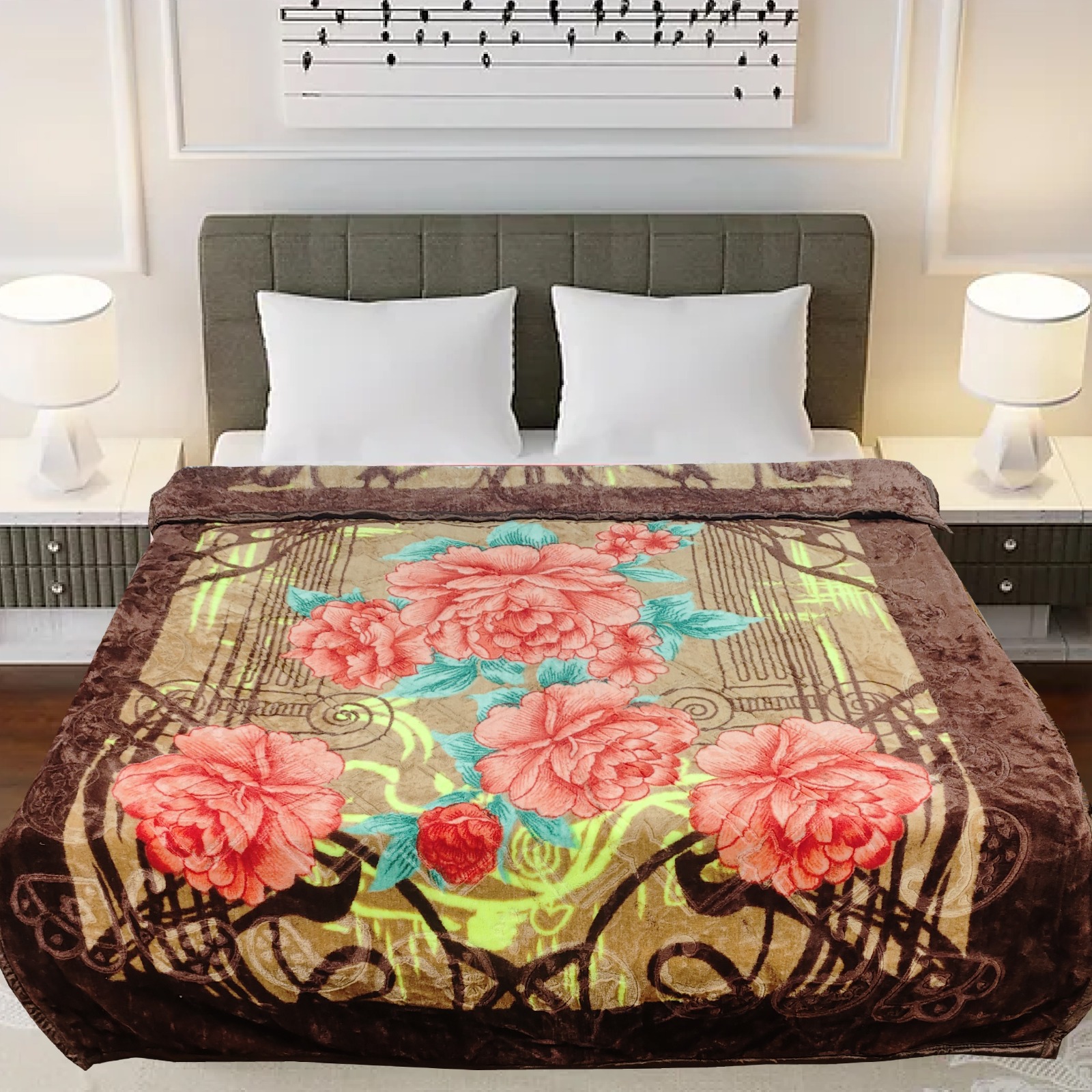 Printed Mink Blanket - Luxuriously Soft Mink Fabric, Extra Large Size 60x80 Inches, Elegant Floral Pattern, Ideal For Cozy Home Decor