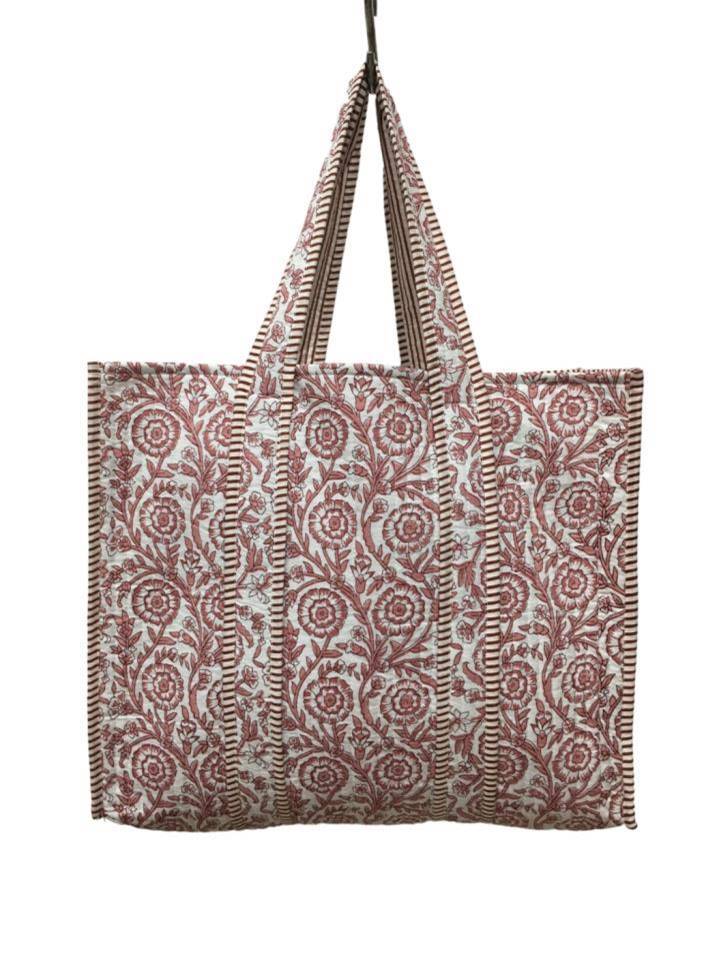 Screen Printed Cotton Quilted Tote Bags Without Zip - Cotton 18x18 Cm Multicolor Open Bag Design 2 Handles Customizable Patterns