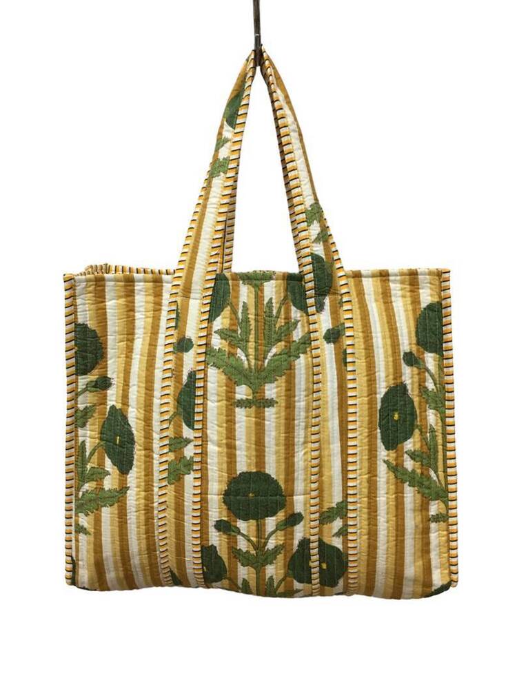 Screen Printed Cotton Quilted Tote Bags Without Zip - Cotton 18x18 Cm Multicolor Open Bag Design 2 Handles Customizable Patterns