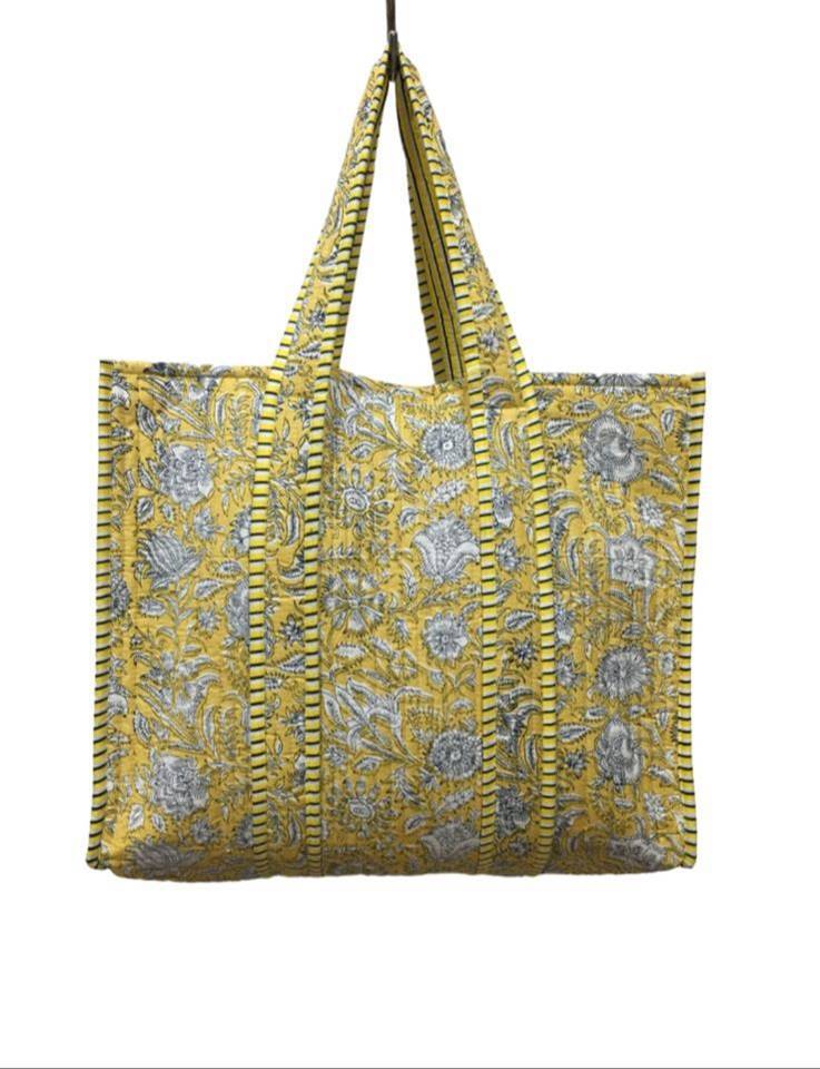 Screen Printed Cotton Quilted Tote Bags Without Zip - Cotton 18x18 Cm Multicolor Open Bag Design 2 Handles Customizable Patterns