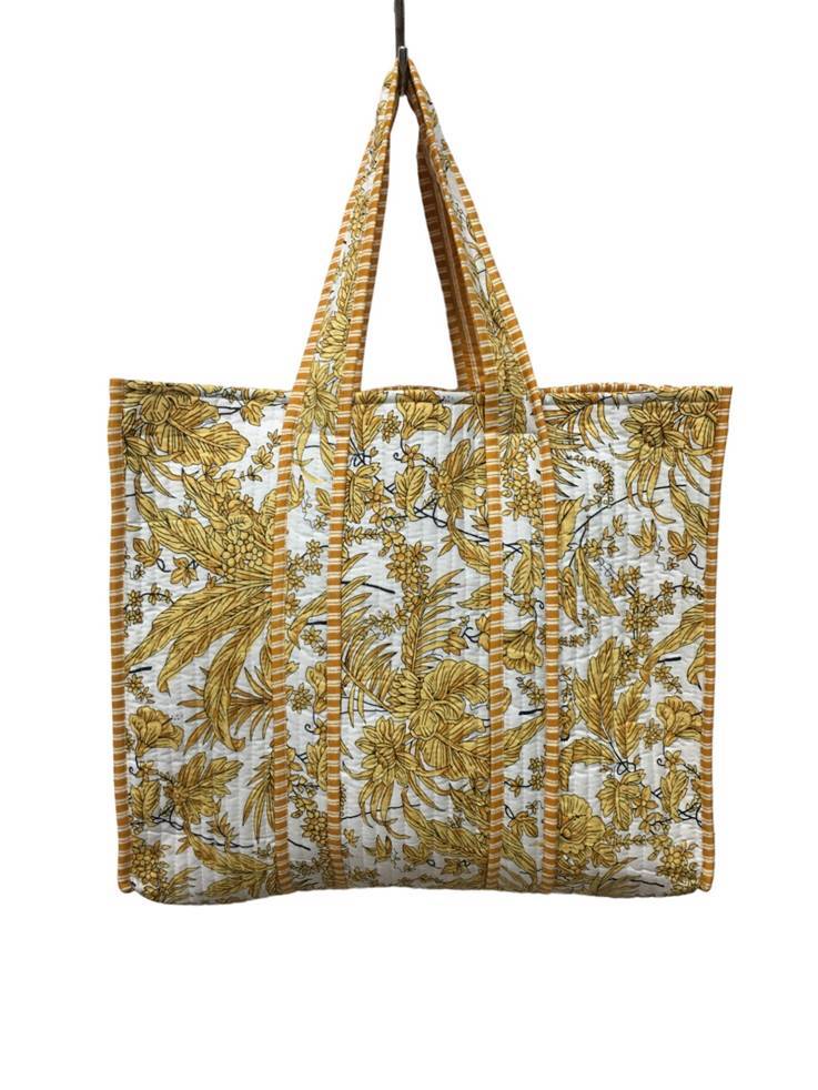 Screen Printed Cotton Quilted Tote Bags Without Zip - Cotton 18x18 Cm Multicolor Open Bag Design 2 Handles Customizable Patterns